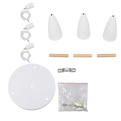 GloboStar® DILLON 00627 Μοντέρνο Κρεμαστό Φωτιστικό Καμπάνα Τρίφωτο 3 x E27 IP20 Λευκό Μέταλλο με Μπεζ Ξύλο - Μ26 x Π26 x Υ130cm