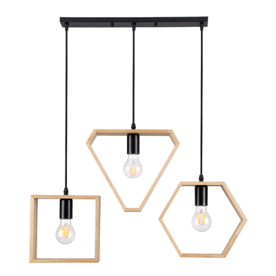 GloboStar® ELISE 00682 Μοντέρνο Κρεμαστό Φωτιστικό Ράγα Τρίφωτο 3 x E27 IP20 Μπεζ Ξύλο με Μαύρο Μέταλλο - Μ76 x Π8 x Υ130cm