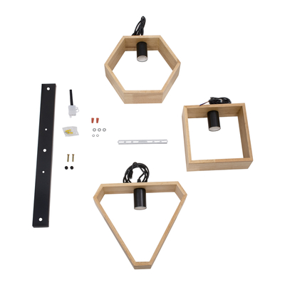 GloboStar® ELISE 00682 Μοντέρνο Κρεμαστό Φωτιστικό Ράγα Τρίφωτο 3 x E27 IP20 Μπεζ Ξύλο με Μαύρο Μέταλλο - Μ76 x Π8 x Υ130cm