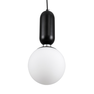 GloboStar® MAVERICK 00945 Μοντέρνο Κρεμαστό Φωτιστικό Μπάλα Μονόφωτο 1 x E27 IP20 Μαύρο Μέταλλο με Λευκό Γυαλί - Μ15 x Π15 x Υ33cm