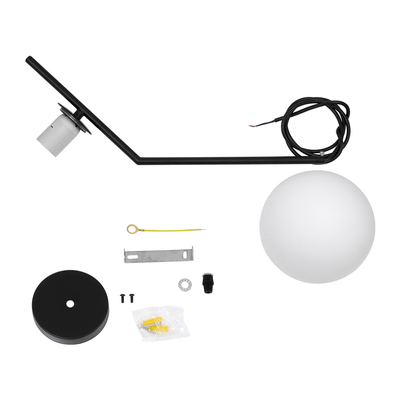 GloboStar® MONROE 00959 Μοντέρνο Κρεμαστό Φωτιστικό Μπάλα Μονόφωτο 1 x E27 IP20 Μαύρο Μέταλλο με Λευκό Γυαλί - Μ15 x Π15 x Υ49cm