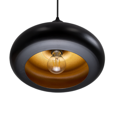 GloboStar® ROCKFORD 01287-C Μοντέρνο Κρεμαστό Φωτιστικό Καμπάνα Μονόφωτο 1 x E27 IP20 Μαύρο & Χρυσό Μέταλλο - Μ30 x Π30 x Y23cm