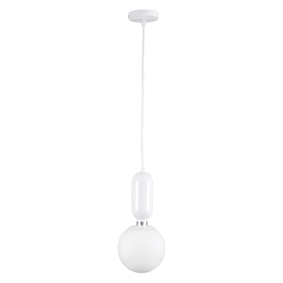 GloboStar® MAVERICK 00944 Μοντέρνο Κρεμαστό Φωτιστικό Μπάλα Μονόφωτο 1 x E27 IP20 Λευκό Μέταλλο με Λευκό Γυαλί - Μ15 x Π15 x Υ33cm