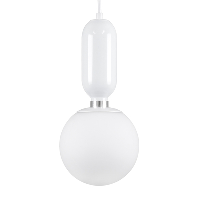 GloboStar® MAVERICK 00944 Μοντέρνο Κρεμαστό Φωτιστικό Μπάλα Μονόφωτο 1 x E27 IP20 Λευκό Μέταλλο με Λευκό Γυαλί - Μ15 x Π15 x Υ33cm
