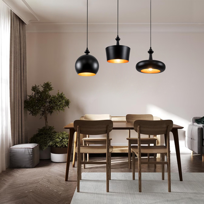 GloboStar® ROCKFORD 01287-A Μοντέρνο Κρεμαστό Φωτιστικό Καμπάνα Μονόφωτο 1 x E27 IP20 Μαύρο & Χρυσό Μέταλλο - Μ30 x Π30 x Y30cm