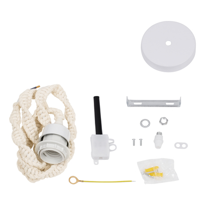 GloboStar® SHAQRA 36215 Μοντέρνο Κρεμαστό Φωτιστικό Μακραμέ Μονόφωτο 1 x E27 IP20 Μπεζ Ύφασμα - Μ4 x Π4 x Υ110cm