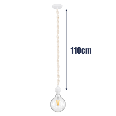 GloboStar® SHAQRA 36215 Μοντέρνο Κρεμαστό Φωτιστικό Μακραμέ Μονόφωτο 1 x E27 IP20 Μπεζ Ύφασμα - Μ4 x Π4 x Υ110cm