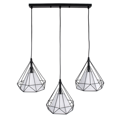 GloboStar® EIFFEL 61569 Vintage Κρεμαστό Φωτιστικό Ράγα Τρίφωτο 3 x E27 IP20 Μαύρο Μέταλλο με Λευκό Ύφασμα - Μ68 x Π25 x Υ130cm