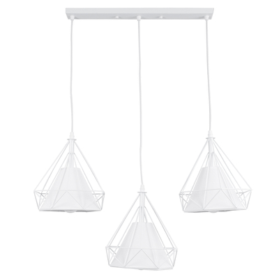 GloboStar® EIFFEL 61570 Vintage Κρεμαστό Φωτιστικό Ράγα Τρίφωτο 3 x E27 IP20 Λευκό Μέταλλο με Λευκό Ύφασμα - Μ68 x Π25 x Υ130cm