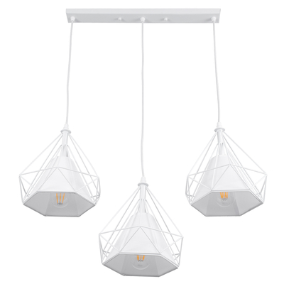 GloboStar® EIFFEL 61570 Vintage Κρεμαστό Φωτιστικό Ράγα Τρίφωτο 3 x E27 IP20 Λευκό Μέταλλο με Λευκό Ύφασμα - Μ68 x Π25 x Υ130cm