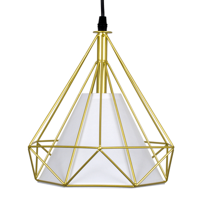 GloboStar® EIFFEL 61571 Vintage Κρεμαστό Φωτιστικό Ράγα Τρίφωτο 3 x E27 IP20 Χρυσό Μέταλλο με Λευκό Ύφασμα - Μ68 x Π25 x Υ130cm