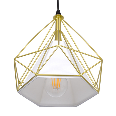 GloboStar® EIFFEL 61571 Vintage Κρεμαστό Φωτιστικό Ράγα Τρίφωτο 3 x E27 IP20 Χρυσό Μέταλλο με Λευκό Ύφασμα - Μ68 x Π25 x Υ130cm