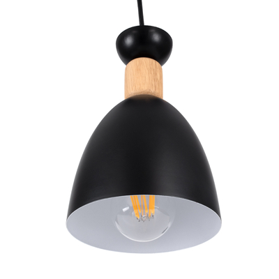 GloboStar® AVA 61572 Μοντέρνο Κρεμαστό Φωτιστικό Καμπάνα Τρίφωτο 3 x E27 IP20 Μαύρο Μέταλλο με Μπεζ Ξύλο - Μ35 x Π35 x Υ130cm