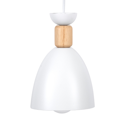 GloboStar® AVA 61573 Μοντέρνο Κρεμαστό Φωτιστικό Καμπάνα Τρίφωτο 3 x E27 IP20 Λευκό Μέταλλο με Μπεζ Ξύλο - Μ35 x Π35 x Υ130cm