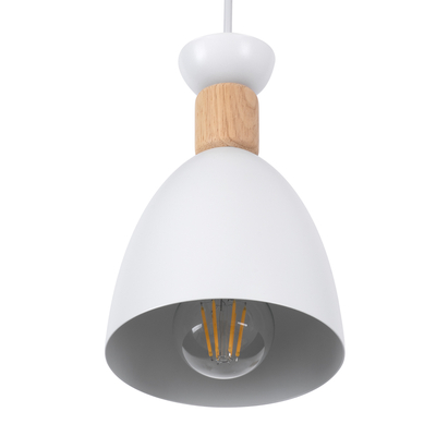 GloboStar® AVA 61573 Μοντέρνο Κρεμαστό Φωτιστικό Καμπάνα Τρίφωτο 3 x E27 IP20 Λευκό Μέταλλο με Μπεζ Ξύλο - Μ35 x Π35 x Υ130cm