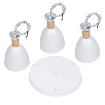 GloboStar® AVA 61573 Μοντέρνο Κρεμαστό Φωτιστικό Καμπάνα Τρίφωτο 3 x E27 IP20 Λευκό Μέταλλο με Μπεζ Ξύλο - Μ35 x Π35 x Υ130cm