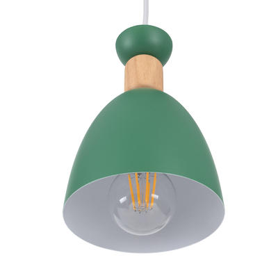 GloboStar® AVA 61575 Μοντέρνο Κρεμαστό Φωτιστικό Καμπάνα Τρίφωτο 3 x E27 IP20 Πράσινο Μέταλλο με Μπεζ Ξύλο - Μ35 x Π35 x Υ130cm