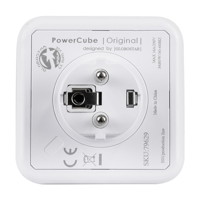 GloboStar® TRAVEL PowerCube PRO Certified 79629 Πολύπριζο 5 Θέσεων με 5 Πρίζες Ασφαλείας Childproof EU Schuko AC 220-240V Μ7.5 x Π11.5 x Υ7.5 - Λευκό με Μπλε - Max Load 3680W/16A