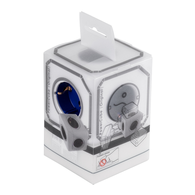 GloboStar® TRAVEL PowerCube PRO Certified 79629 Πολύπριζο 5 Θέσεων με 5 Πρίζες Ασφαλείας Childproof EU Schuko AC 220-240V Μ7.5 x Π11.5 x Υ7.5 - Λευκό με Μπλε - Max Load 3680W/16A