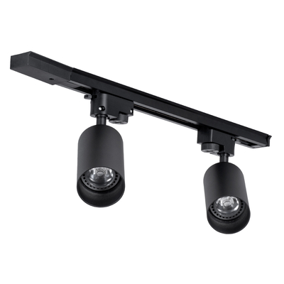 GloboStar® LEO 60354 Μοντέρνο Φωτιστικό Οροφής Ράγα Δίφωτο 2 x GU10 IP20 Μαύρο Αλουμίνιο - Μ50.5 x Π6 x Υ20cm - 5 Χρόνια Εγγύηση