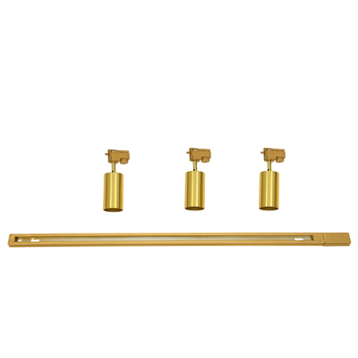 GloboStar® LEO 60359 Μοντέρνο Φωτιστικό Οροφής Ράγα Τρίφωτο 3 x GU10 IP20 Χρυσό Αλουμίνιο - Μ100 x Π6 x Υ20cm - 5 Χρόνια Εγγύηση