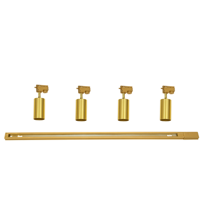 GloboStar® LEO 60360 Μοντέρνο Φωτιστικό Οροφής Ράγα Πολύφωτο 4 x GU10 IP20 Χρυσό Αλουμίνιο - Μ100 x Π6 x Υ20cm - 5 Χρόνια Εγγύηση