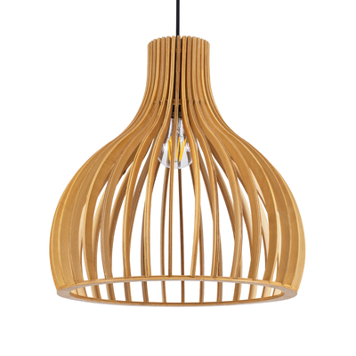 GloboStar® SCANDINAVIA 01697 Μοντέρνο Κρεμαστό Φωτιστικό Πλέγμα Μονόφωτο 1 x E27 IP20 Μπεζ Ξύλο - Μ35 x Π35 x Υ35cm