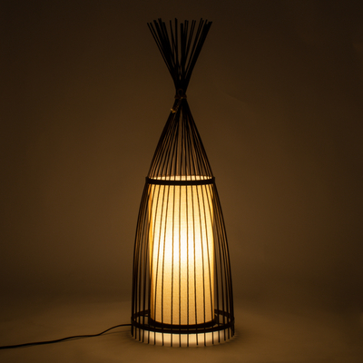 GloboStar® AZORES 01754 Boho Επιδαπέδιο Φωτιστικό Μονόφωτο 1 x E27 IP20 Καφέ & Μπεζ Ξύλο - Μ30 x Π30 x Υ90cm