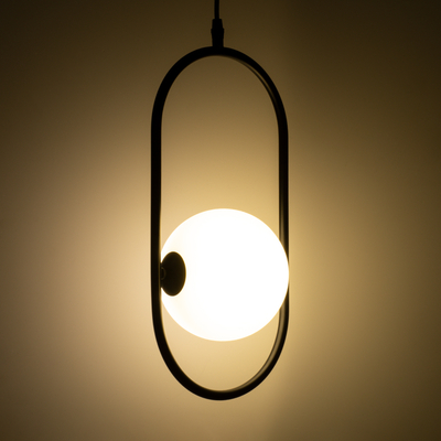GloboStar® HAMBURG 00589 Μοντέρνο Κρεμαστό Φωτιστικό Μπάλα Μονόφωτο 1 x G9 Μαύρο Μέταλλο με Λευκό Γυαλί - Μ20 x Π15 x Υ40cm