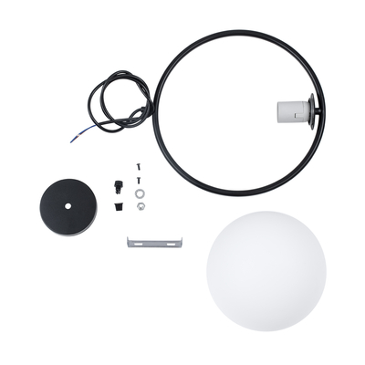 GloboStar® MADRID 00931 Μοντέρνο Κρεμαστό Φωτιστικό Μπάλα Μονόφωτο 1 x E27 IP20 Μαύρο Μέταλλο με Λευκό Γυαλί - Μ30 x Π20 x Υ30cm