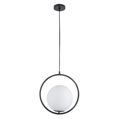 GloboStar® MADRID 00931 Μοντέρνο Κρεμαστό Φωτιστικό Μπάλα Μονόφωτο 1 x E27 IP20 Μαύρο Μέταλλο με Λευκό Γυαλί - Μ30 x Π20 x Υ30cm