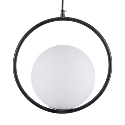 GloboStar® MADRID 00931 Μοντέρνο Κρεμαστό Φωτιστικό Μπάλα Μονόφωτο 1 x E27 IP20 Μαύρο Μέταλλο με Λευκό Γυαλί - Μ30 x Π20 x Υ30cm