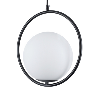 GloboStar® MADRID 00931 Μοντέρνο Κρεμαστό Φωτιστικό Μπάλα Μονόφωτο 1 x E27 IP20 Μαύρο Μέταλλο με Λευκό Γυαλί - Μ30 x Π20 x Υ30cm