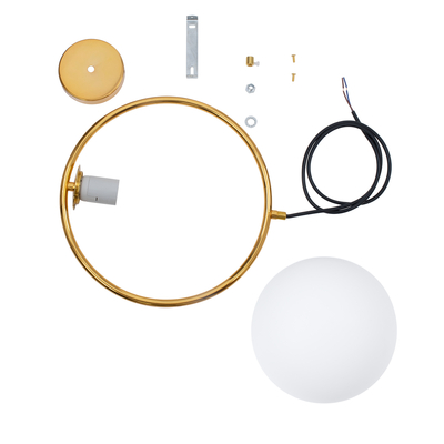 GloboStar® MADRID 00932 Μοντέρνο Κρεμαστό Φωτιστικό Μπάλα Μονόφωτο 1 x E27 IP20 Χρυσό Μέταλλο με Λευκό Γυαλί - Μ30 x Π20 x Υ30cm