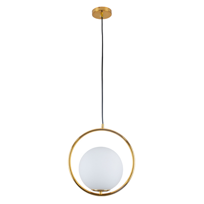 GloboStar® MADRID 00932 Μοντέρνο Κρεμαστό Φωτιστικό Μπάλα Μονόφωτο 1 x E27 IP20 Χρυσό Μέταλλο με Λευκό Γυαλί - Μ30 x Π20 x Υ30cm