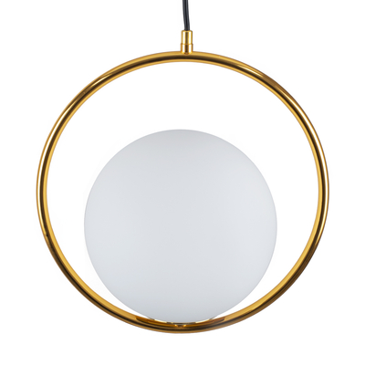 GloboStar® MADRID 00932 Μοντέρνο Κρεμαστό Φωτιστικό Μπάλα Μονόφωτο 1 x E27 IP20 Χρυσό Μέταλλο με Λευκό Γυαλί - Μ30 x Π20 x Υ30cm