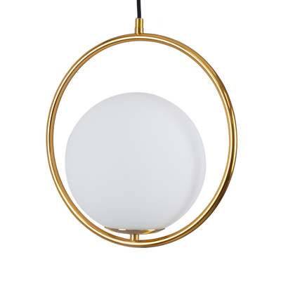 GloboStar® MADRID 00932 Μοντέρνο Κρεμαστό Φωτιστικό Μπάλα Μονόφωτο 1 x E27 IP20 Χρυσό Μέταλλο με Λευκό Γυαλί - Μ30 x Π20 x Υ30cm