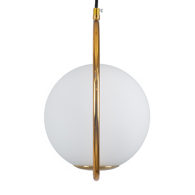 GloboStar® MADRID 00932 Μοντέρνο Κρεμαστό Φωτιστικό Μπάλα Μονόφωτο 1 x E27 IP20 Χρυσό Μέταλλο με Λευκό Γυαλί - Μ30 x Π20 x Υ30cm