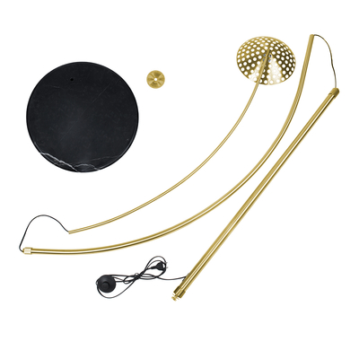 GloboStar® PRAGUE 00992 Μοντέρνο Επιδαπέδιο Φωτιστικό Μονόφωτο 1 x E27 IP20 Χρυσό Αλουμίνιο με Μαύρο Μάρμαρο - Μ210 x Π45 x Υ220cm