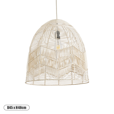 GloboStar® ALOHA 01751 Boho Κρεμαστό Φωτιστικό Καμπάνα Μονόφωτο 1 x E27 IP20 Μπεζ Σχοινί - Μ45 x Π45 x Y48cm