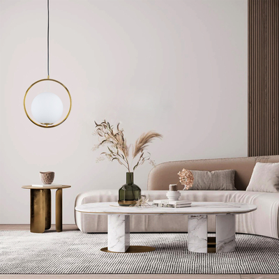 GloboStar® MADRID 00932 Μοντέρνο Κρεμαστό Φωτιστικό Μπάλα Μονόφωτο 1 x E27 IP20 Χρυσό Μέταλλο με Λευκό Γυαλί - Μ30 x Π20 x Υ30cm