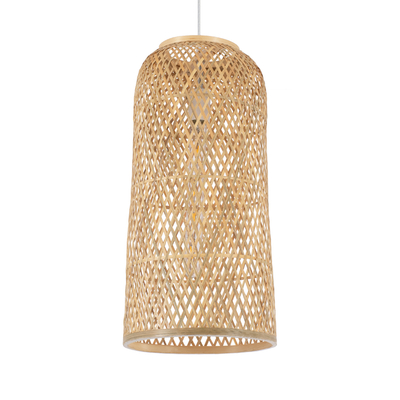 GloboStar® CALERO 01710 Boho Μοντέρνο Κρεμαστό Πλέγμα Μονόφωτο 1 x E27 IP20 Μπεζ Ξύλο - Μ25 x Π25 x Υ50cm