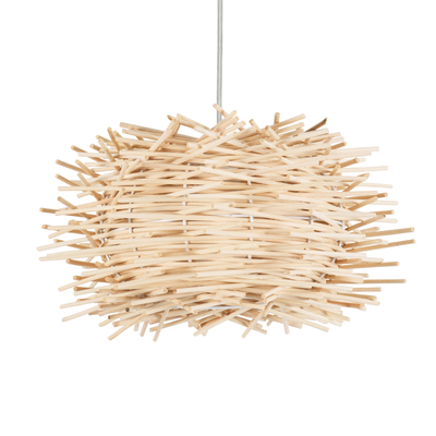 GloboStar® MINORCA 01729 Boho Κρεμαστό Φωτιστικό Ανάρτηση Μονόφωτο 1 x E27 IP20 Μπεζ Ξύλο - Μ30 x Π30 x Υ18cm