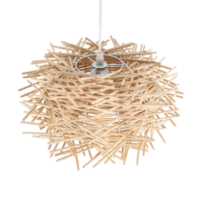 GloboStar® MINORCA 01729 Boho Κρεμαστό Φωτιστικό Ανάρτηση Μονόφωτο 1 x E27 IP20 Μπεζ Ξύλο - Μ30 x Π30 x Υ18cm