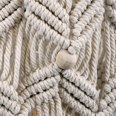 GloboStar® CONGO 36206 Boho Κρεμαστό Φωτιστικό Μακραμέ Μονόφωτο 1 x E27 IP20 Μπεζ Ύφασμα - Μ30 x Π30 x Υ50cm