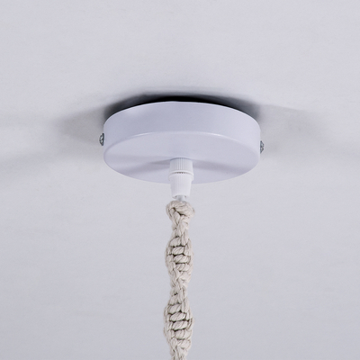 GloboStar® CONGO 36206 Boho Κρεμαστό Φωτιστικό Μακραμέ Μονόφωτο 1 x E27 IP20 Μπεζ Ύφασμα - Μ30 x Π30 x Υ50cm