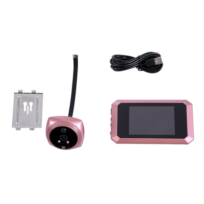 GloboStar® 86064 Επαναφορτιζόμενη Ψηφιακή Έξυπνη Camera Εξώπορτας 90° Μοιρών με Έγχρωμη Οθόνη 4.1 Inches - USB - Νυχτερινή Όραση με LED IR - Κουδούνι - Ροζ