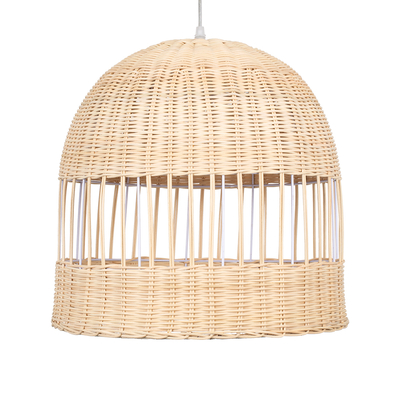 GloboStar® LUCIA 01725 Boho Κρεμαστό Φωτιστικό Πλέγμα Μονόφωτο 1 x E27 IP20 Μπεζ Ξύλο - Μ40 x Π40 x Y34cm