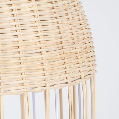 GloboStar® LUCIA 01725 Boho Κρεμαστό Φωτιστικό Πλέγμα Μονόφωτο 1 x E27 IP20 Μπεζ Ξύλο - Μ40 x Π40 x Y34cm