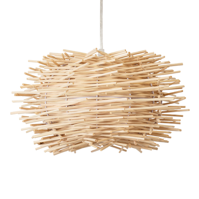 GloboStar® MINORCA 01730 Boho Κρεμαστό Φωτιστικό Ανάρτηση Μονόφωτο 1 x E27 IP20 Μπεζ Ξύλο - Μ35 x Π35 x Y23cm